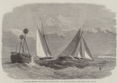 Jachtwedstrijd tussen de Thought en de Torpid, bij het Nab Light, in de Solent door Edwin Weedon